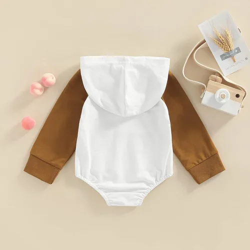 Vista 6 de xiqaalombvt Ropa de otoño para bebé niño y niña, sudadera con capucha y bloque de color, manga larga