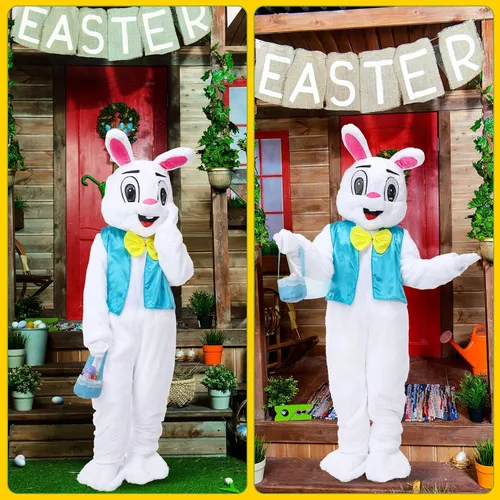 Vista 4 de Disfraz de conejo de Pascua feliz para adultos, disfraz de conejo de Pascua unisex para adultos, mujeres y hombres, unisex, fiesta de Pascua, cosplay