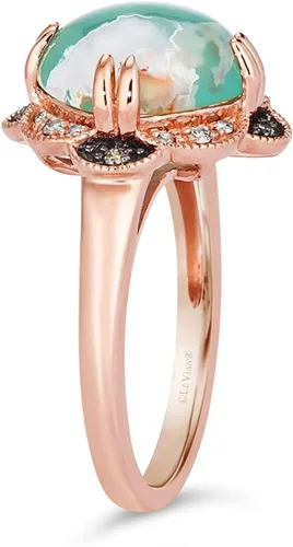 Vista 4 de LeVian - Anillo de oro rosa de 14 quilates con forma de cojín de 3 14 quilates con diseño de flor de milgrain de cuarzo, chapado en oro rosa de 14