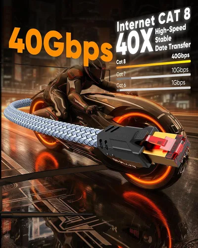 Vista 2 de Snowkids Cable Ethernet Cat 8 de 15 pies, señal fuerte, alta velocidad de 40 Gbps 2000 Mhz, cable de red con conector de Internet RJ45