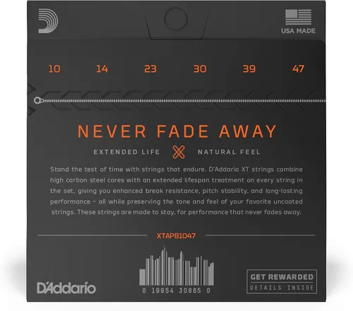 Vista 2 de D'Addario Cuerdas para guitarra acústica, XT con revestimiento de bronce fosforoso, XTAPB1047, calibre extra ligero 10-47, juego de 6 cuerdas