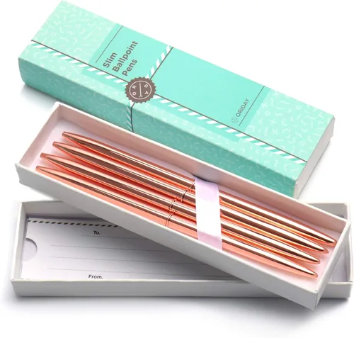 Vista 7 de Oriday Juego de 4 bolígrafos elegantes y delgados para planificar, bolígrafo de metal con tinta negra en una caja de regalo para mujeres, bodas