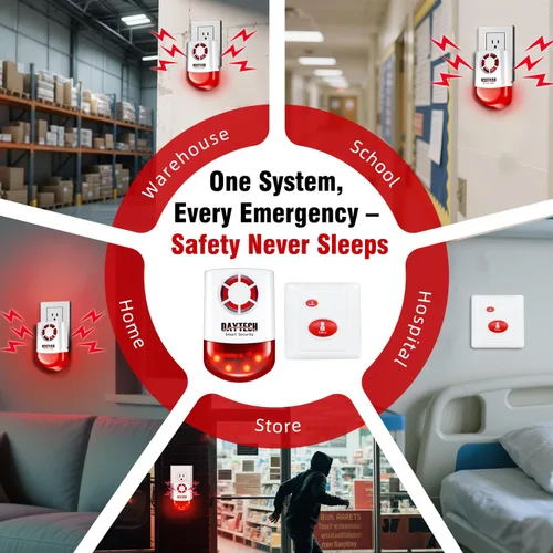 Vista 5 de Daytech Kit de alarma estroboscópica de emergencia a distancia, impermeable, para exteriores, sistema de advertencia de pánico fuerte