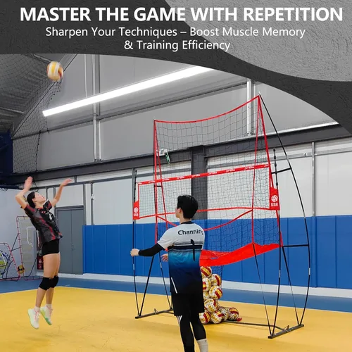 Vista 5 de 2-in-1 Volleyball Practice Net Station with Patented 5-Height (6'6'' to 8'), Heavy Duty Training System for Hitting Spiking Serving, Backyard Indoor