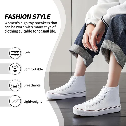 Vista 4 de yageyan Tenis de lona y de caña alta para mujer, con cordones, a la moda, casuales, clásicos