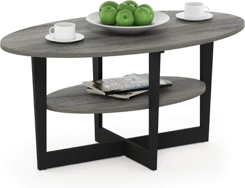 Vista 15 de Furinno Jaya Mesa de Centro Ovalada de Diseño Simple con Contenedor para Sala de Estar, Americano/Cromo/Negro