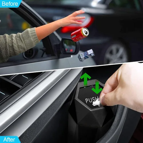 Vista 7 de Cubo de basura para automóvil con tapa, mini cubo de basura portátil para automóvil, pequeño diseño de diamante a prueba de fugas, contenedores