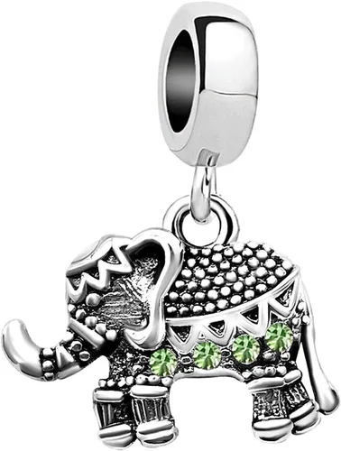 Vista 15 de KunBead Dijes colgantes de cumpleaños con piedra natal de elefante compatibles con pulsera Pandora para mujer Abril