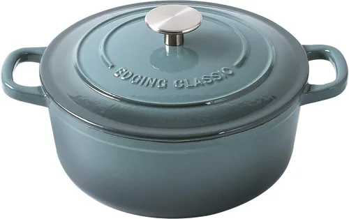 Vista 7 de EDGING CASTING Hornos holandeses con tapa, horno holandés cubierto de hierro fundido esmaltado de 5.5 cuartos de galón con doble asa, cian oscuro