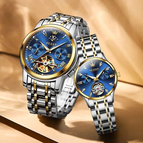 Vista 4 de OLEVS Juego de relojes mecánicos automáticos para parejas, reloj a juego para él y para ella, regalos del día de San Valentín