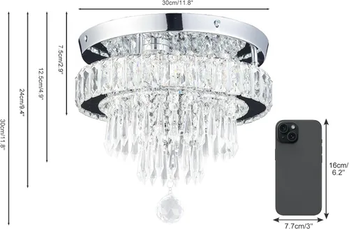 Vista 8 de Lámpara de Araña de Cristal Regulable de 11.8", Luz de Techo de Cristal, Lámparas de Araña Modernas de Montaje al Ras, Lámpara de Techo