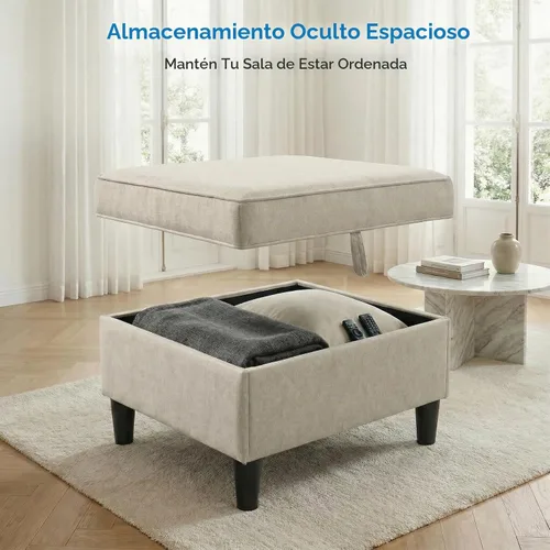 Vista 3 de Mjkone Juego de sofá y silla de 3 piezas con otomana, sofás seccionales de lino de 78 pulgadas de ancho para sala de estar, muebles con bolsillos