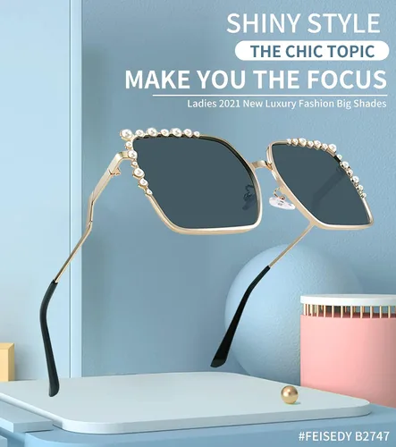 Vista 8 de FEISEDY Gafas de sol cuadradas de gran tamaño para mujer, diseño de perlas 2021, nuevas sombras grandes de moda de lujo B2747