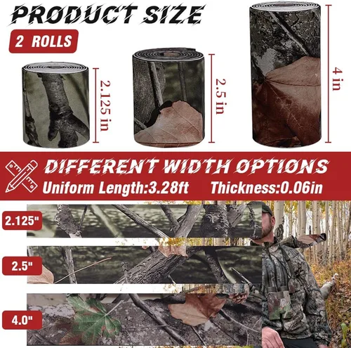 Vista 2 de Cinta silenciadora de camuflaje, 2 rollos de cinta autoadhesiva silenciadora de tela protectora para silenciar accesorios de caza de metal