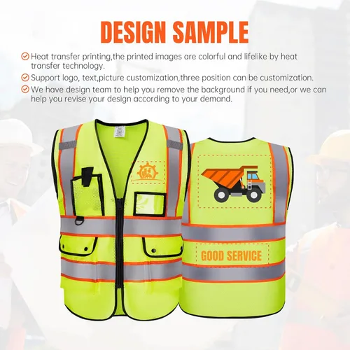 Vista 2 de Chaleco Reflectante Clase 2 de Seguridad ANSI con Bolsillos y Cremallera de Alta Visibilidad Uniforme de Construcción K-amarillo-1pack-personalizado
