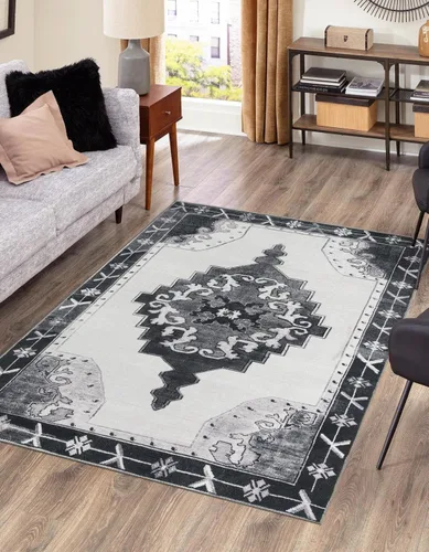 Vista 18 de Unique Loom Timeless Collection - Alfombra de área - Thomas (2' x 3' 1" ovalada, negro y blanco/gris)