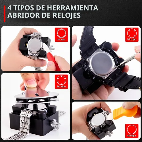 Vista 3 de XOOL Kit de herramientas de reparación profesional de reloj de 151 piezas, incluye kit de cambio de batería de reloj, abridor de caja de reloj 151