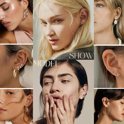 Vista 2 de Juego de 84 pares de aretes de oro para mujer, paquete múltiple, aretes de mariposa de circonita cúbica de perlas de moda, aretes hipoalergénicos