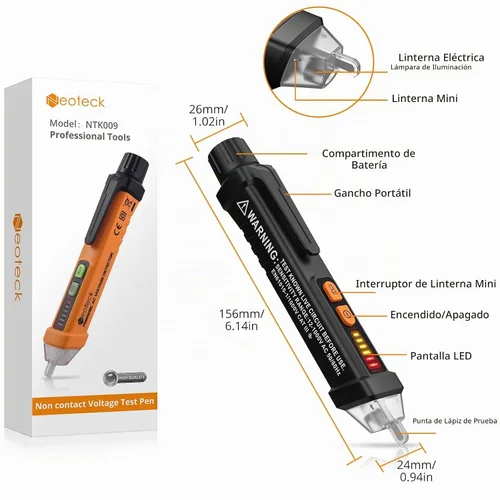 Vista 8 de Probador de voltaje Neoteck 12-1000V AC pluma de probador eléctrico con linterna LED