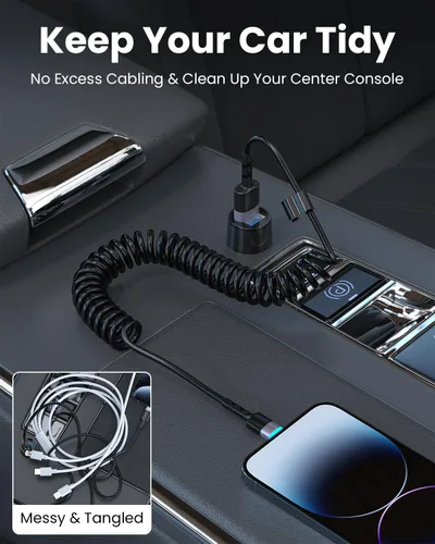 Vista 3 de Cable Lightning en espiral, 2 unidades, 3 pies, cable iPhone para automóvil, Apple CarPlay [certificado MFi], carga corta USB a Lightning compatible