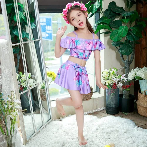 Vista 3 de Traje de baño Mirabel Isabella para niñas, traje de baño de dos piezas, conjunto de bikini con volantes