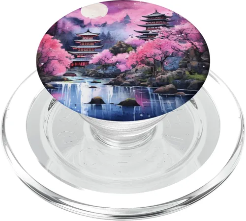 Vista 8 de PopGrip estándar japonés Sakura Cherry Blossom Moon PopSockets estándar