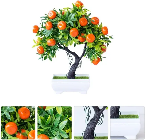 Vista 7 de Cabilock - Bonsái de árbol de kumquat simulado de 10.23 x 8.66 x 3.93 pulgadas, planta falsa en maceta para interiores, hogar, oficina, boda