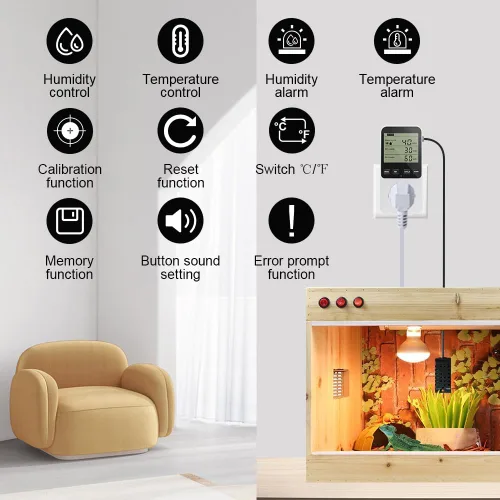 Vista 2 de KETOTEK Controlador de humedad enchufe de salida con sensor, interruptor de humidistato digital de 120 V con alarma para humidificador de hongos