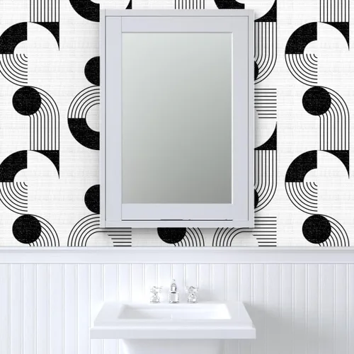 Vista 9 de Spoonflower Black and White Mod Peel and Stick Removable Wallpaper Roll 24" x 144" Woven Look Graphic Bauhaus Monochrome Self-adhesive