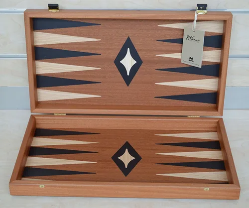 Vista 3 de Manopoulos Ajedrez Backgammon de Madera de Caoba - Sin peones de Ajedrez