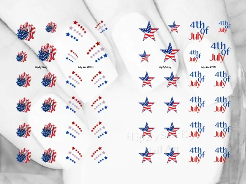 Vista 3 de Calcomanías de arte de uñas, calcomanías de transferencia de uñas WaterSlide 48 unidades, vacaciones 4 de julio, bandera estadounidense, estrellas