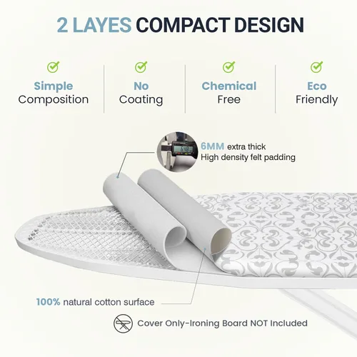 Vista 4 de UniSimp Funda y almohadilla para tabla de planchar de 15 x 54 pulgadas, algodón natural extra grueso, acolchado resistente a las manchas y a