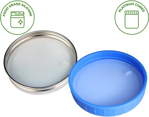 Vista 2 de Insertos de tapa de sellado de silicona platino a prueba de fugas para tarros Mason (paquete de 10, boca ancha)