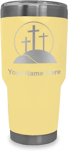 Vista 40 de LaserGram Vaso aislado al vacío de 20 onzas, cruz de calvario, grabado personalizado incluido (negro)