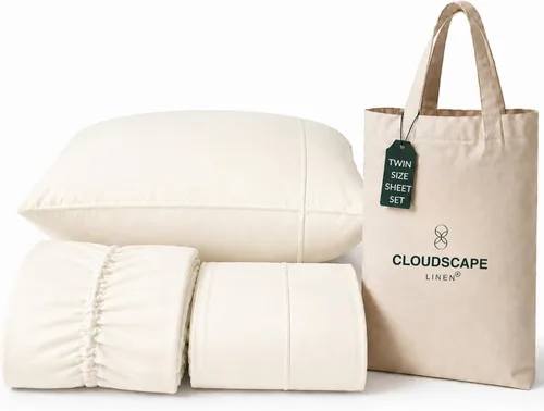 Vista 63 de CLOUDSCAPE LINEN 400TC 100% Egyptian Cotton Luxury Twin Bed Sheets - White