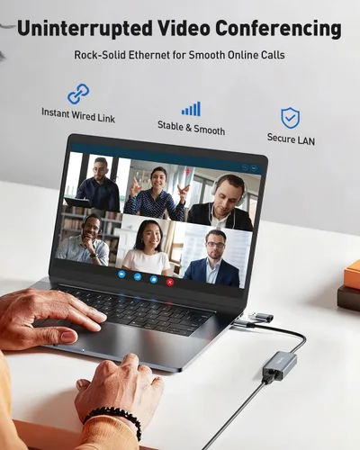 Vista 3 de Adaptador USB a Ethernet, Gigabit Ethernet a USB C, adaptadores de red Rj45 a USB, adaptador Ethernet de 1000 mbps, compatible con laptop, MacBook