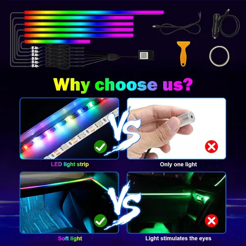 Vista 2 de Dreamcolor - Tira de luces LED 6 en 1 para automóvil con control de aplicación y 213 modos de color, kits de iluminación ambiental de neón