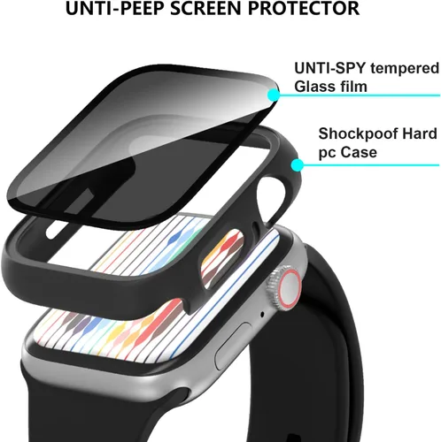 Vista 5 de Paquete de 2 fundas protectoras de pantalla para Apple Watch SE 2025 SE Series 6 5 4 SE de 40mm, protector de vidrio Anti-Espía, cubierta rígida