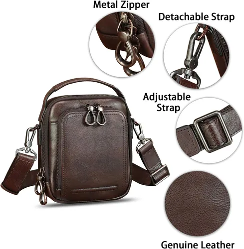Vista 6 de IVTG Bolso de mensajero de cuero genuino para hombre, bolso bandolera pequeño, bolso cruzado para el trabajo, negocios