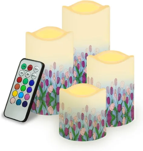 Vista 7 de Ystardream Velas sin llama de hojas tropicales con control remoto que funcionan con pilas, velas LED realistas con control remoto y temporizador