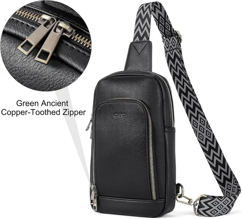 Vista 3 de CLUCI Bolso bandolera para mujer, bolso cruzado de cuero para mujer, a la moda, riñonera para hombres y mujeres, mochila grande para el pecho