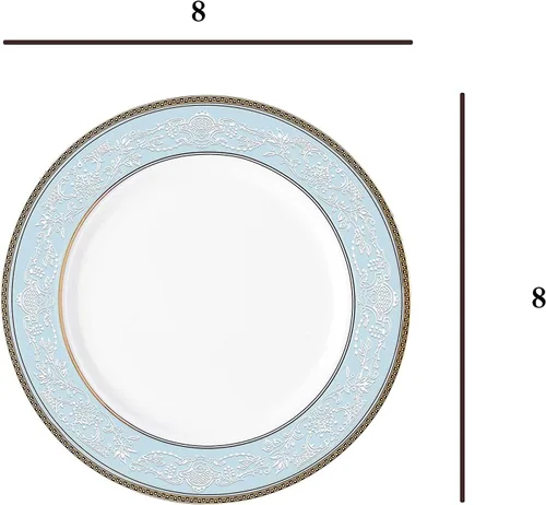 Vista 7 de Juego de platos de ensalada de porcelana fina, 4 piezas, patrón clásico de relieve, bordes dorados, de alto grado, platos de postre de 8 pulgadas