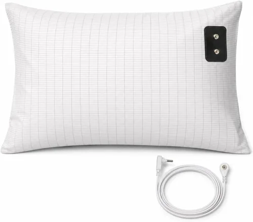 Vista 8 de Fundas de almohada Queen con cable de conexión a tierra de 15 pies, 2 fundas de almohada conductoras de fibra de algodón de fibra plateada para un