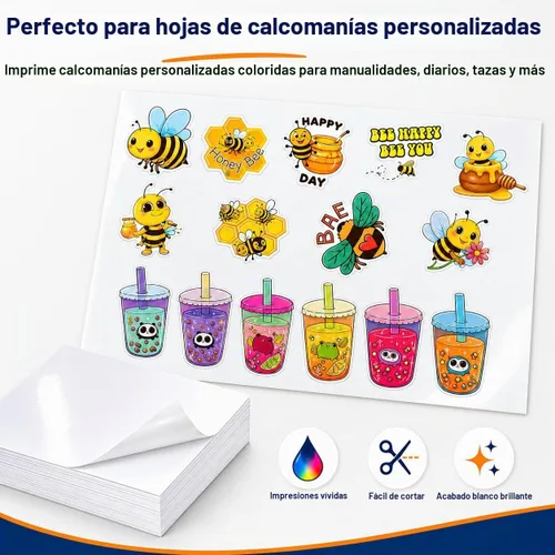 Vista 7 de Papel adhesivo de vinilo imprimible blanco brillante, 25 hojas de 8.5 x 11 pulgadas, hojas autoadhesivas impermeables para inyección de tinta e