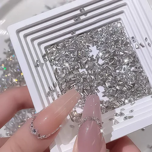 Vista 16 de Diamantes de imitación para uñas, 300 piezas de cristales AB, gemas de múltiples formas, diamantes de imitación de parte trasera plana, para arte