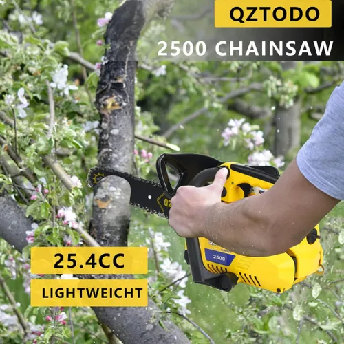 Vista 3 de Motosierra con mango superior, alimentada a gas, sierras de cadena de 12 pulgadas, sierra pequeña portátil ligera de 25.4 CC de 2 tiempos