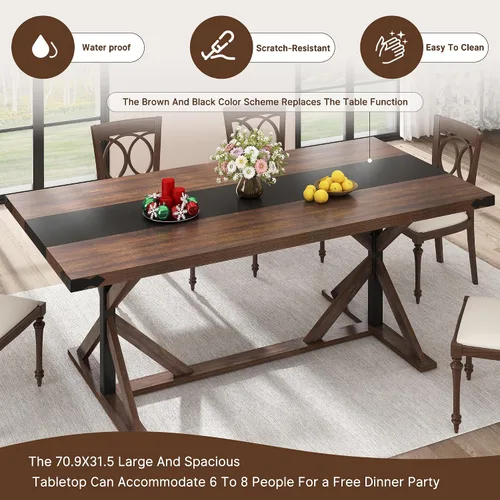 Vista 7 de Hlivelood Mesa de comedor de 71 pulgadas para 6 personas, mesa rectangular de cocina de granja con grosor impermeable, mesas de comedor largas