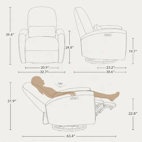 Vista 3 de Watson & Whitely - Sillas reclinables eléctricas giratorias con almohada, color crema
