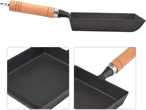 Vista 7 de Vikye Tamagoyaki - Sartén japonesa para tortilla/huevos, mini sartén de hierro para tortilla, sartén con mango de madera Tamagoyaki, funciona