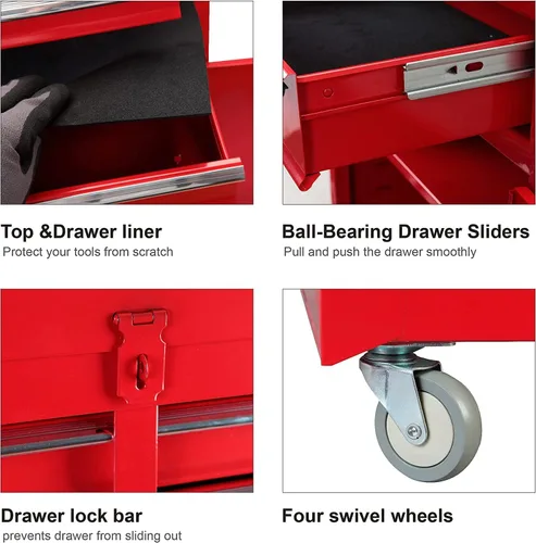 Vista 5 de ROAD DAWG ATBT1204D-Torin - Organizador de herramientas para taller de color rojo Caja de herramientas desmontable con 4 cajones con gran gabinete